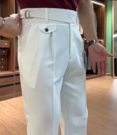 white single buckel Gurkha-pants-by-Italian Attire - Image 5