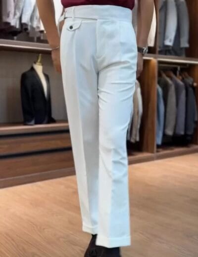 white single buckel Gurkha-pants-by-Italian Attire - Image 4