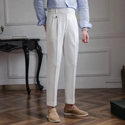 white single buckel Gurkha-pants-by-Italian Attire - Image 3